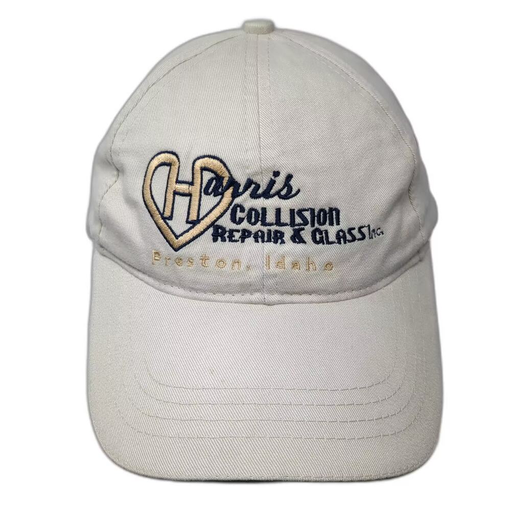 HeadShot Baseball Cap Beige Blue OS Harris Collision Repair Preston Idaho Hat